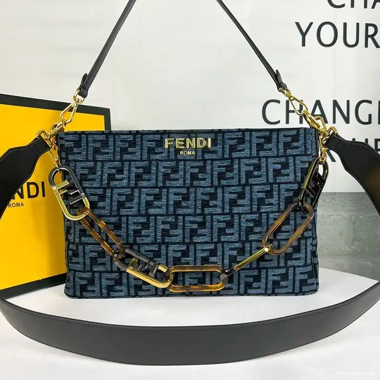 Affordable Blue FF In Shoulder O'Lock Fendi Bag Fabric Tapestry Zip 0420